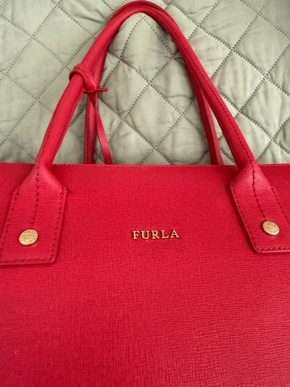 Furla Linda Saffiano Red Leather Top Handle Tote Bag Purse w/ Dustbag EUC